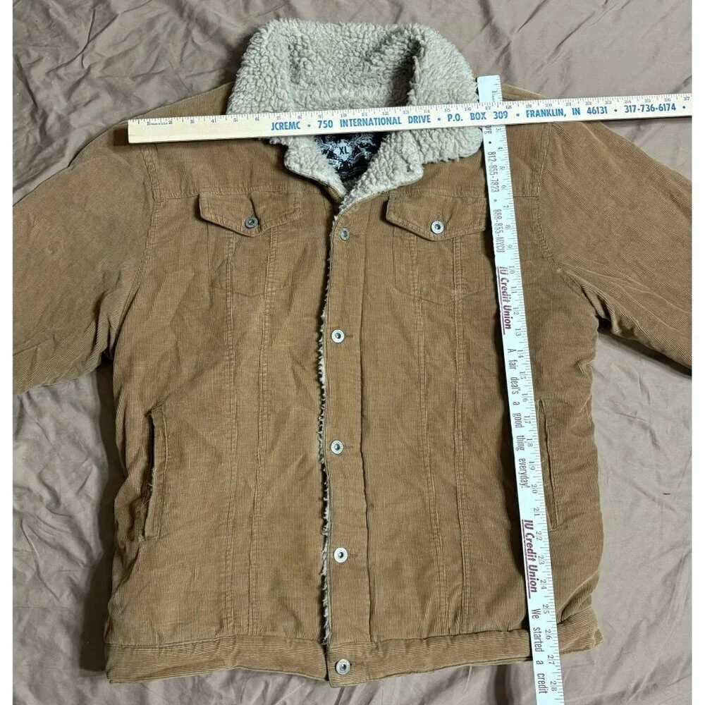 Machine Men's XL Trucker Corduroy Sherpa-Lined Jacket Coat Button Flap Pockets - Picture 2 of 12